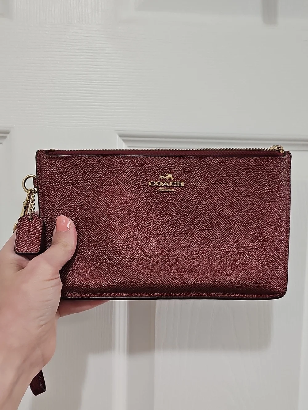 Coach Dark Red Metallic Large Wristlet